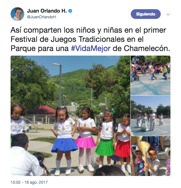 Tweet promocional del candidato Juan Hernández utilizando imágenes de menores.