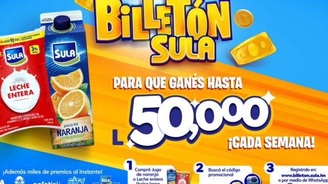 ¡Llega el billetón Sula con premios semanales de 50,000 lempiras!